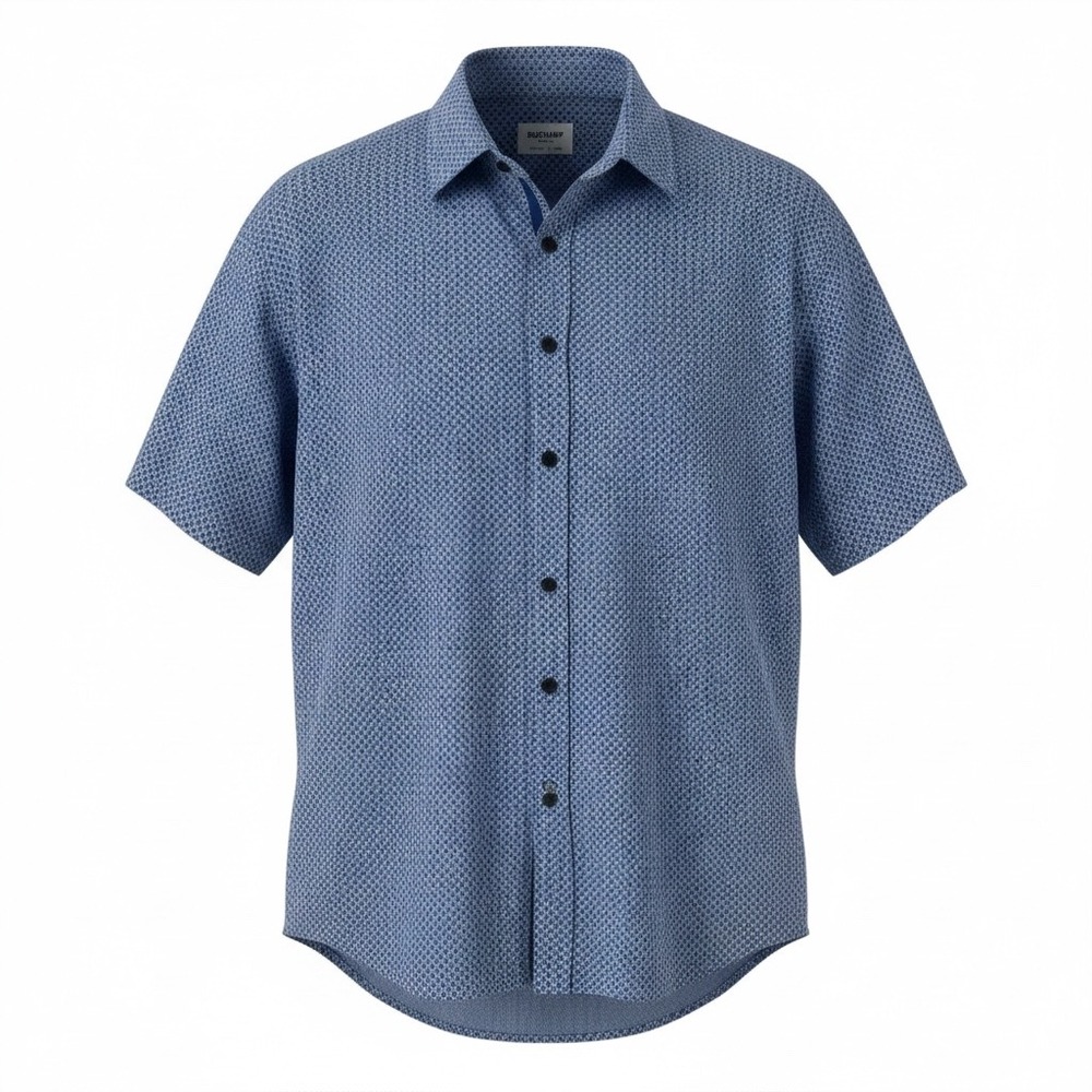 Duchamp London Mens XL Blue Geometric Diamond Print Cotton Short Sleeve Shirt
